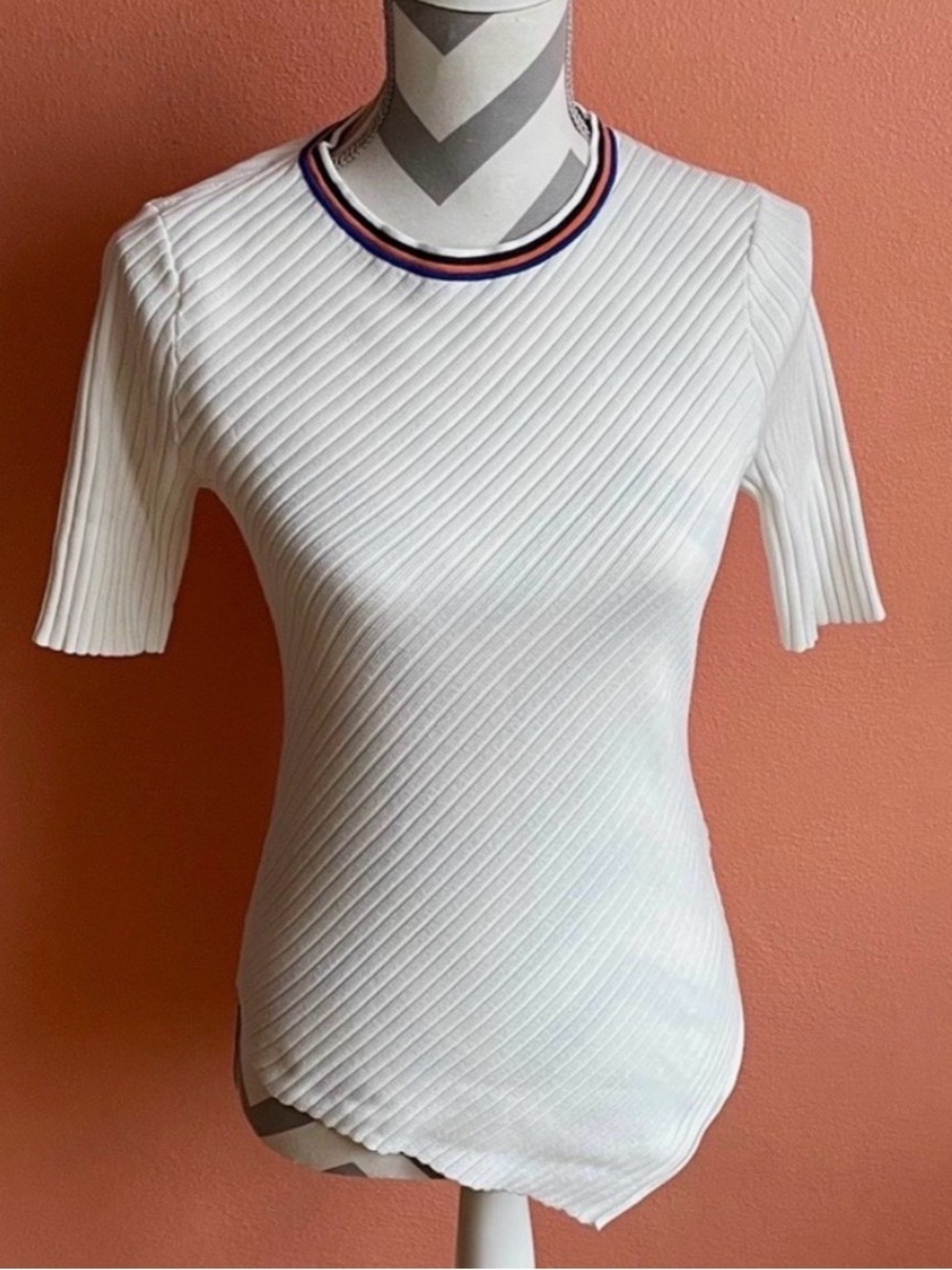 Karen Millen White Ribbed Short Sleeve Top